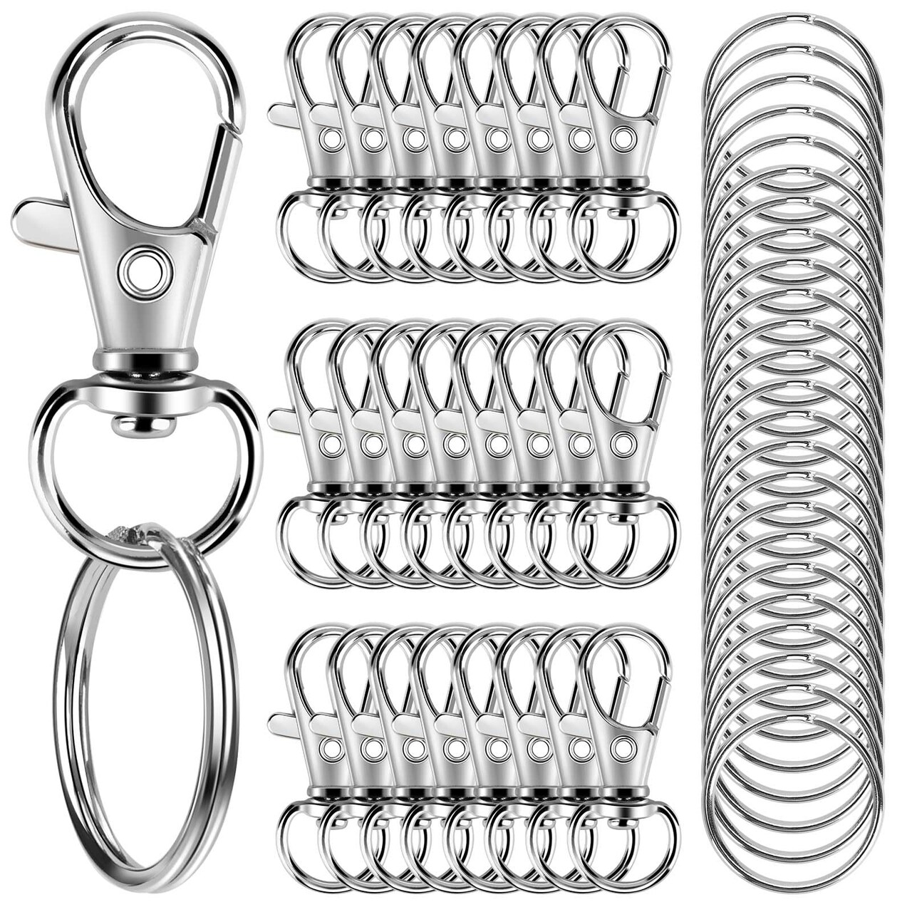 50PCS Metal Lobster Claw Clasp with Key Rings, 25PCS Keychains Clips Hooks and 25PCS Key Chain Rings, Keychain Accessories, Keychain Ring Making kit for Crafts, Silver